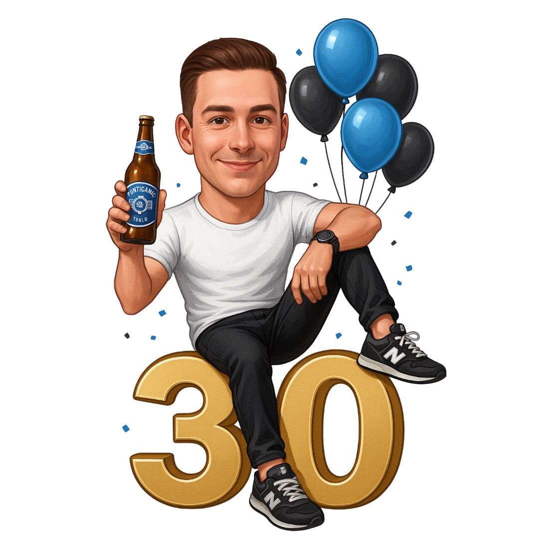 🎉 Personalisierte Geburtstags-Karikatur auf Metall