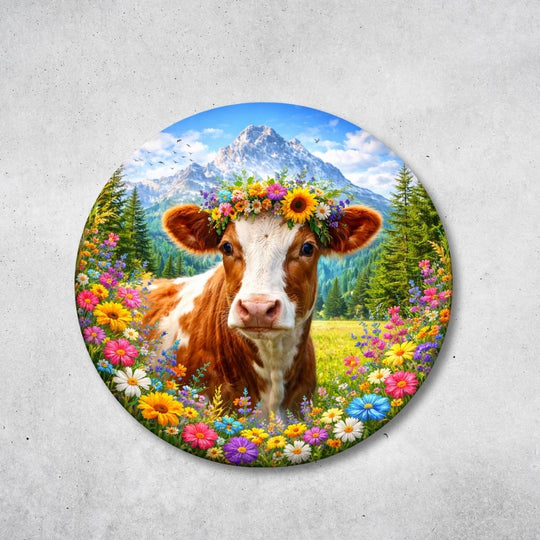 Kuh Farbenfroh - Rundes Metallschild