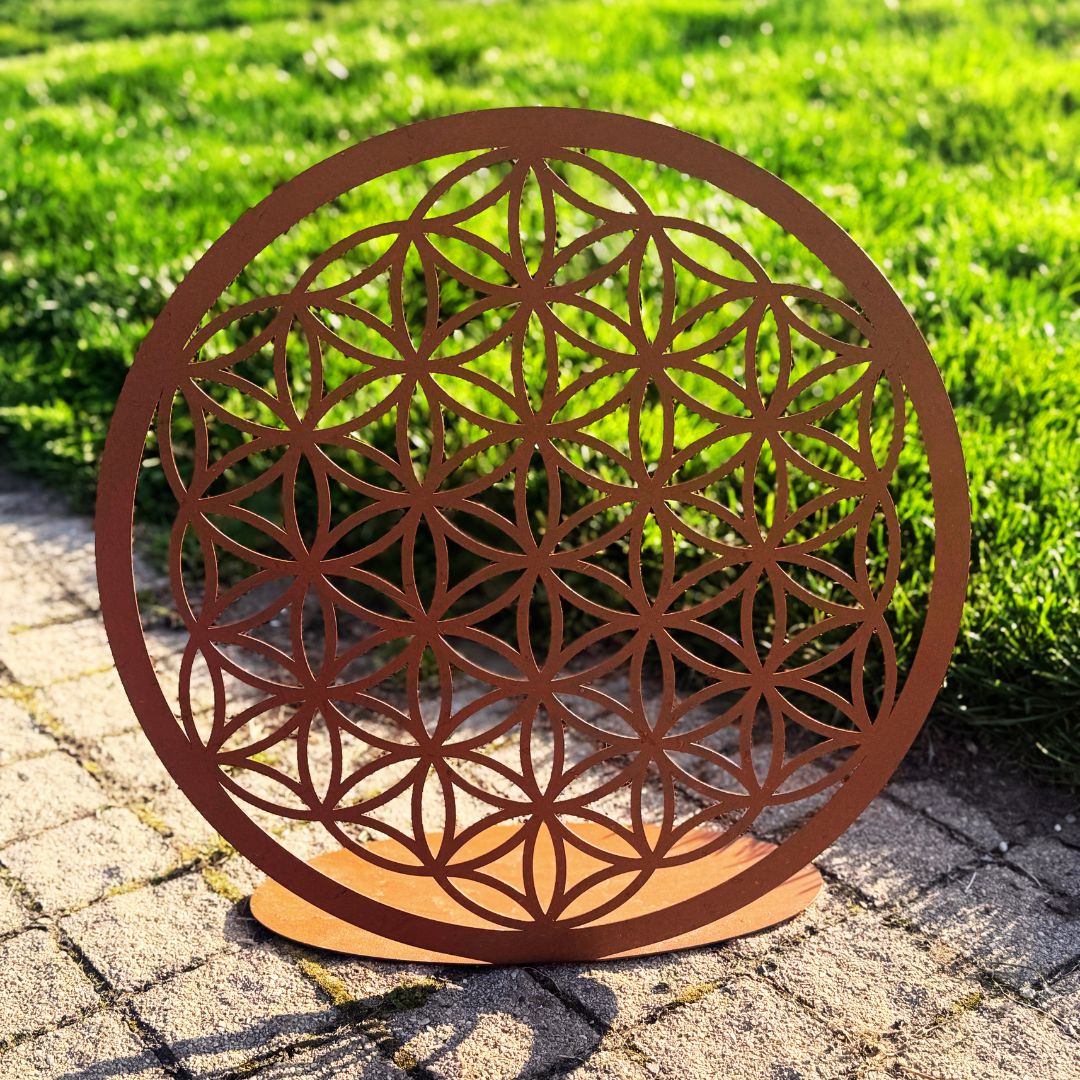 Blume des Lebens aus Metall – Gartenaufsteller Ø 48 cm | Wetterfest & modern