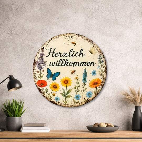 Schild - Design - Bild - Metall - Herzlich Willkommen 01