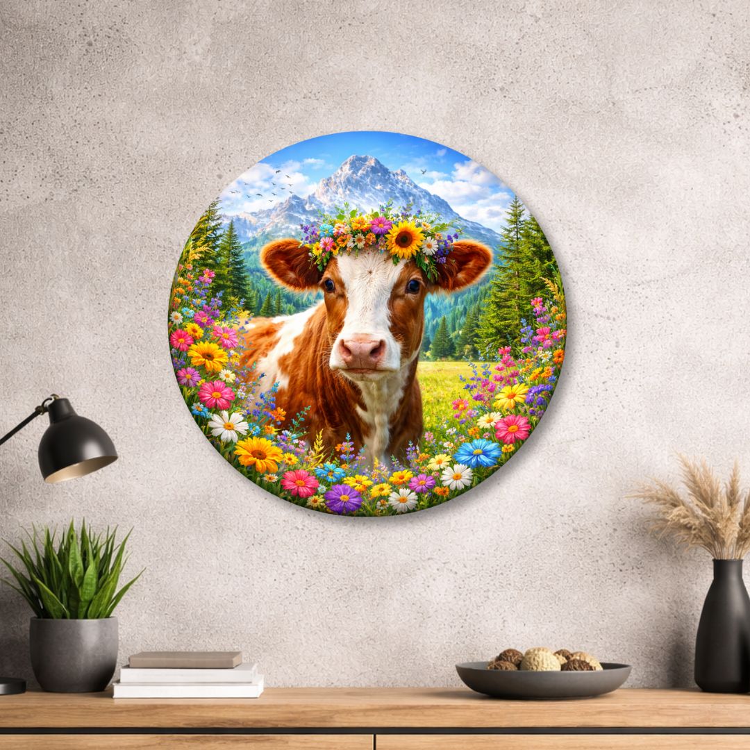Kuh Farbenfroh - Rundes Metallschild