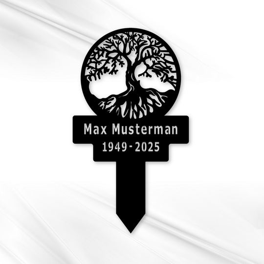 Personalisierter Grabstecker aus Metall – Baum des Lebens mit Name &amp; Datum