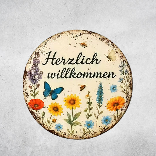 Schild - Design - Bild - Metall - Herzlich Willkommen 01