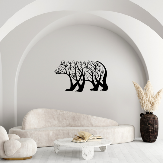 Wandbild Bär aus Metall – Naturverbundenes Design in Äste-Optik
