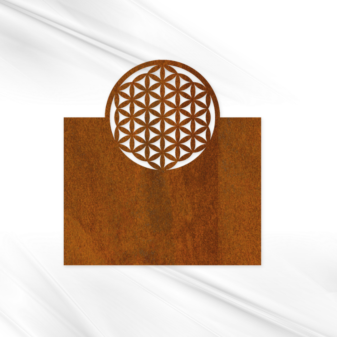 Gedenktafel mit Blume des Lebens – Metall pulverbeschichtet oder Cortenstahl