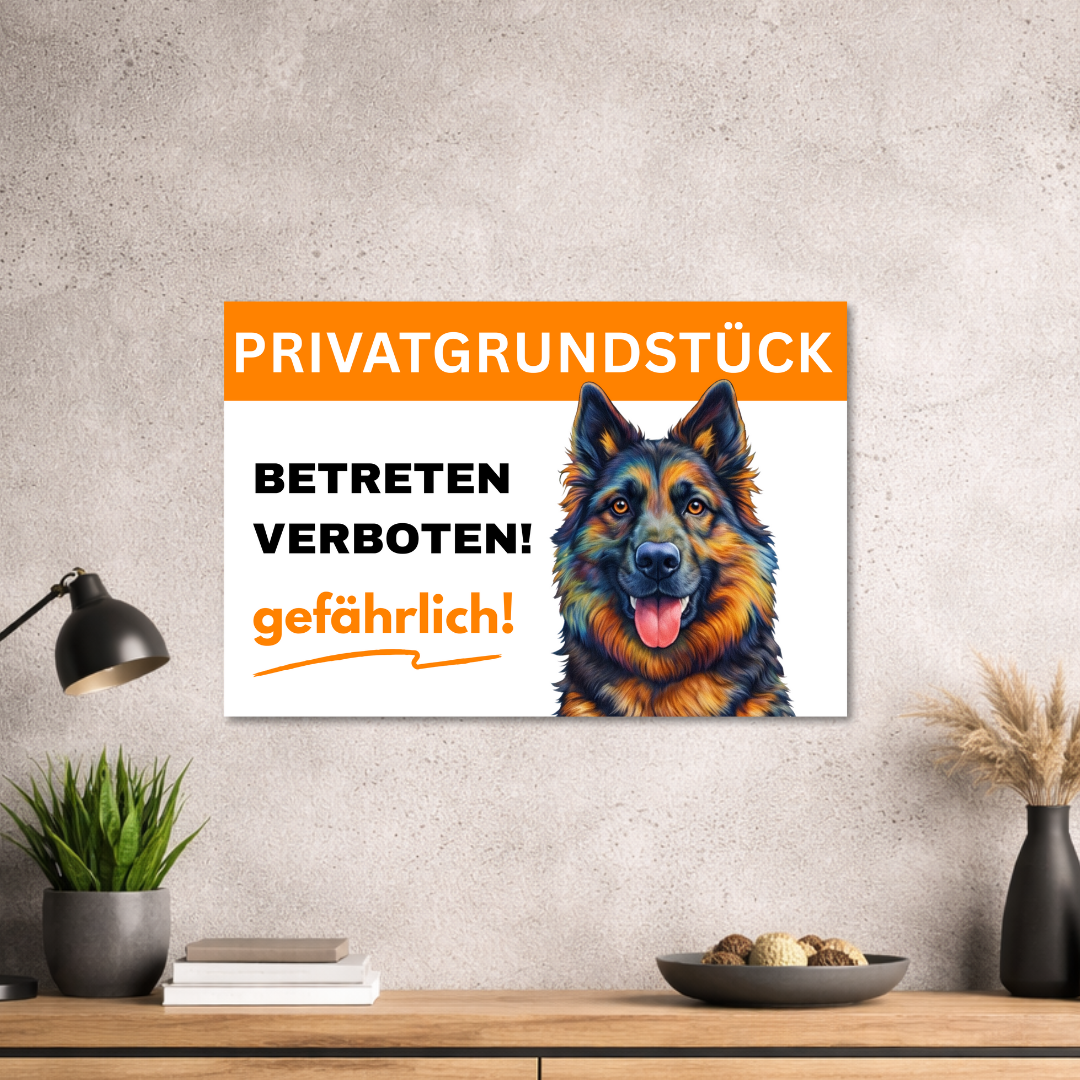 Hinweisschild - Warnschild Privatgrundstück mit Hundemotiv