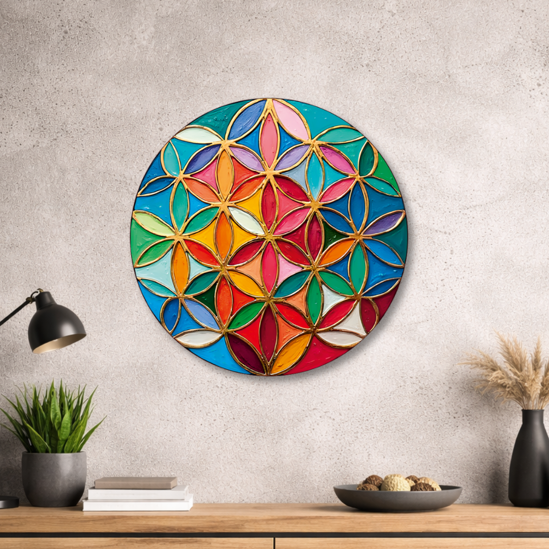 Blume des Lebens - Rundes Metallschild